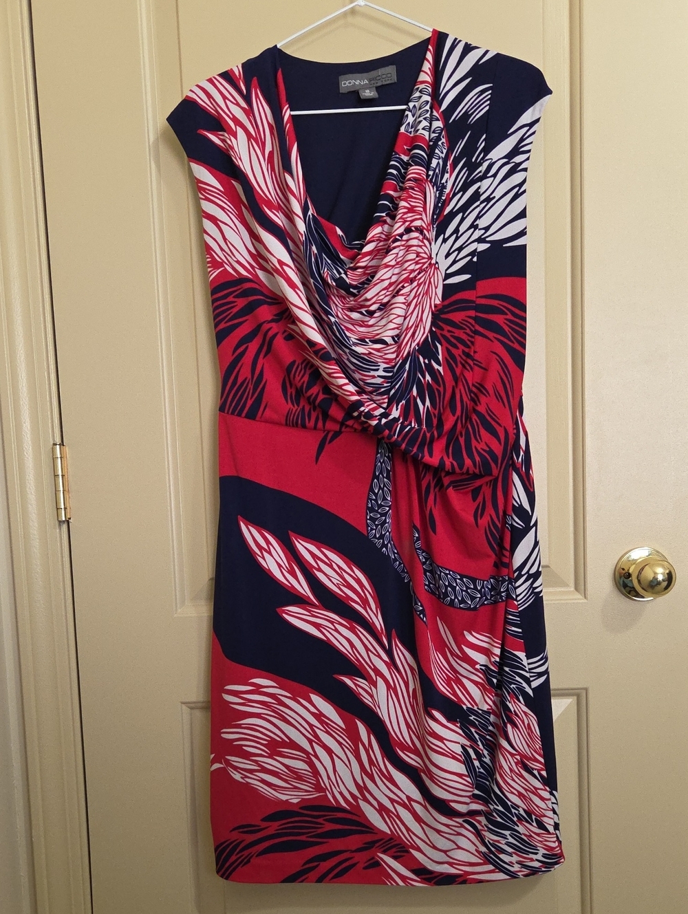 Donna Ricco Dress apparel Navy, Red & White Floral Draped Cowl Dress